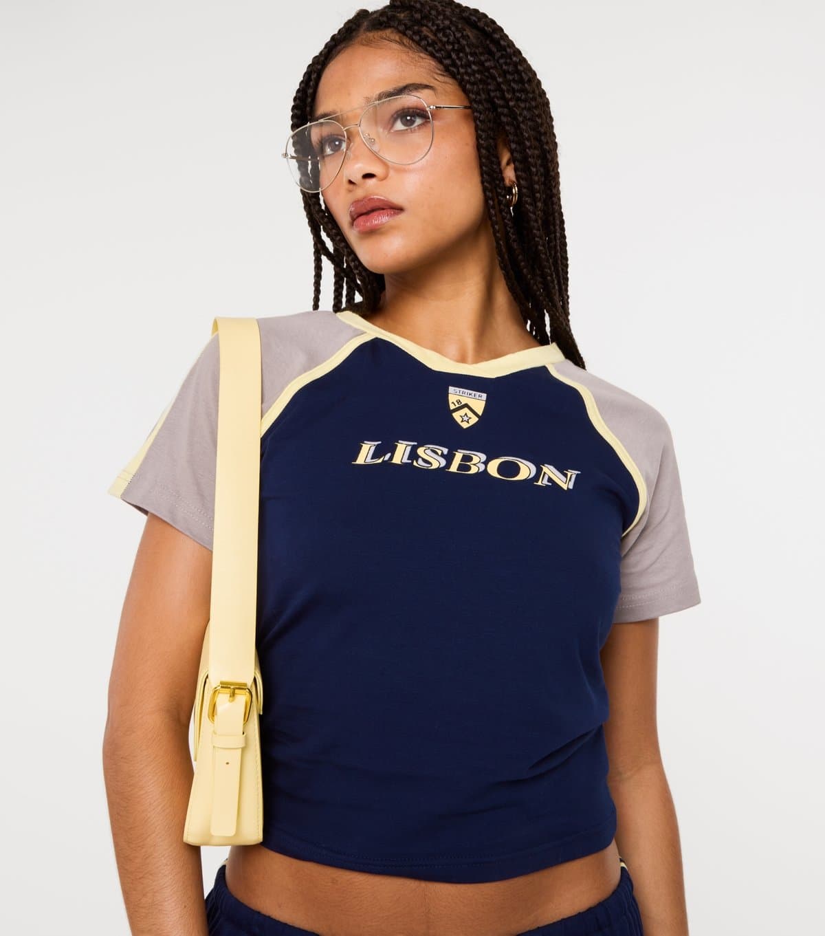 Pink Vanilla Women's Navy Lisbon Print Fitted T-Shirt Pink Vanilla New Look
