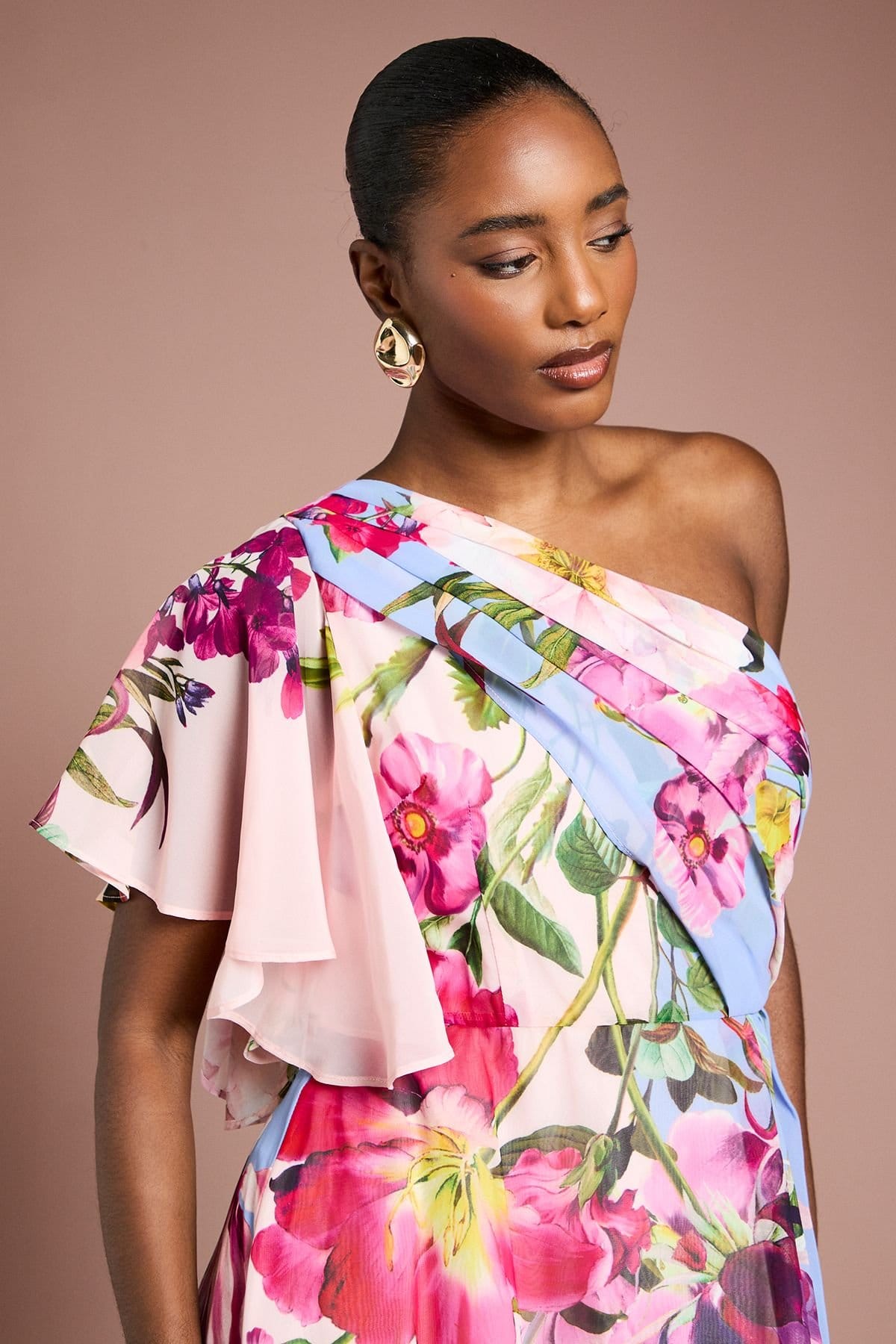 Coast Coast Women's One Shoulder Floral Printed Chiffon Dress in Light Blue - 4