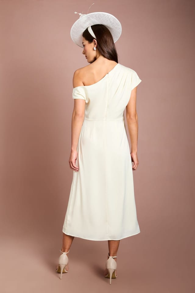Coast Coast Women's Off Shoulder Satin Side Tie Midi Dress in Lemon - 3