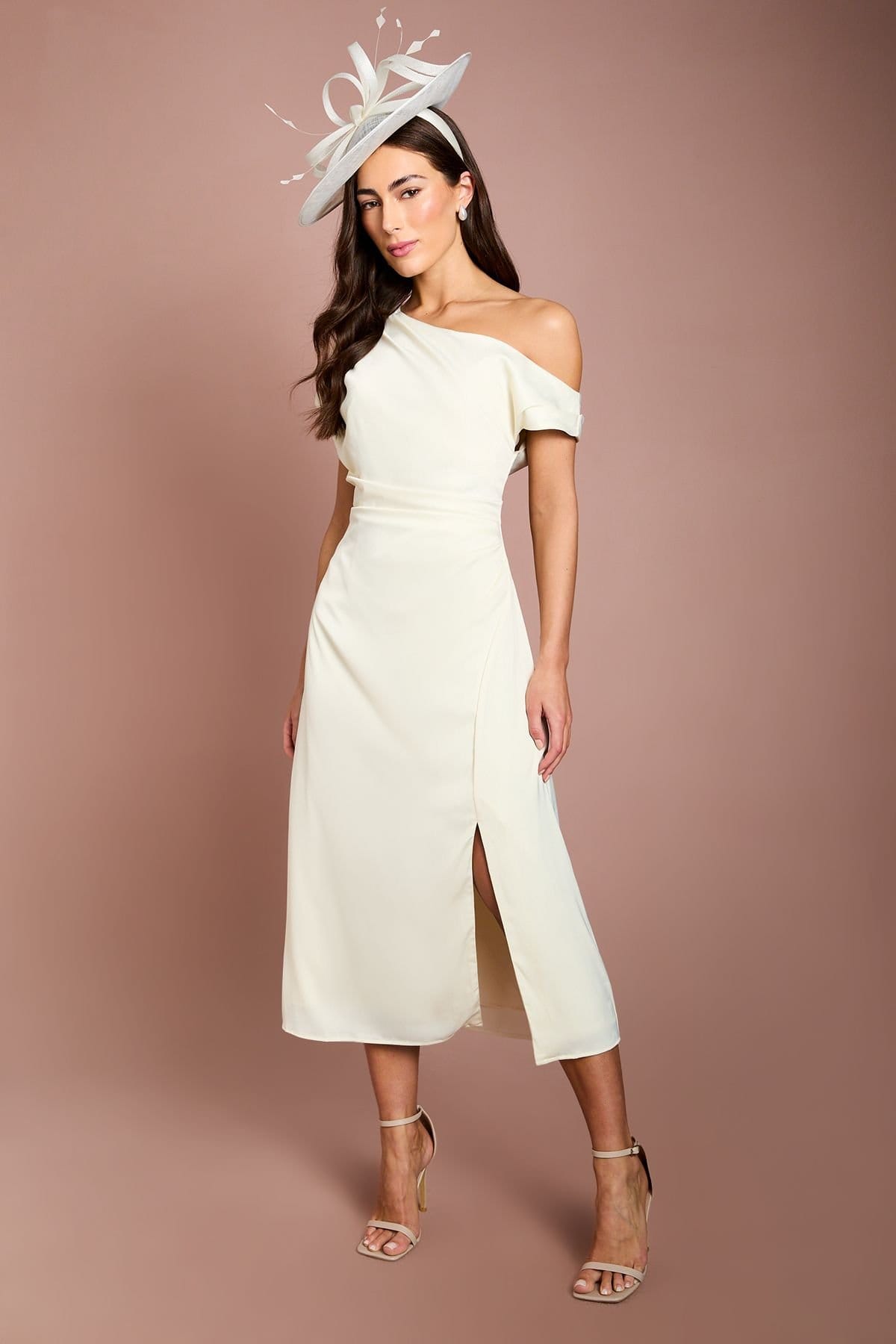 Coast Coast Women's Off Shoulder Satin Side Tie Midi Dress in Lemon - 4