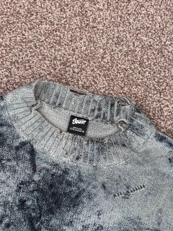 Bershka Grey/Black Distressed Jacquard Knitted Jumper