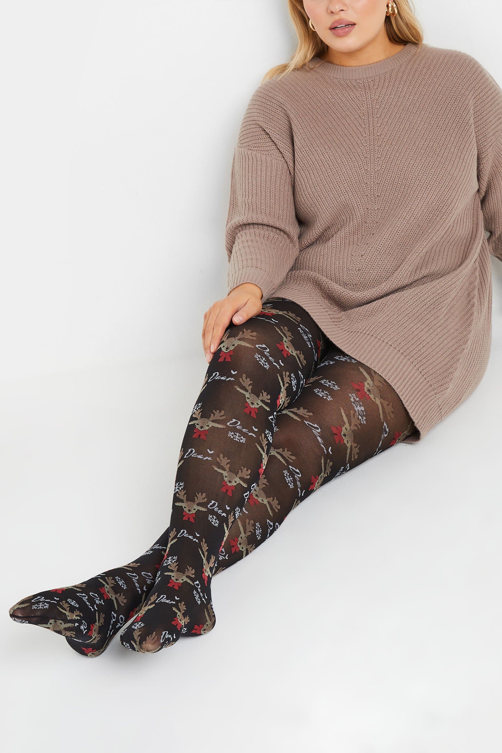 Yours Black 'Oh Deer' Novelty Christmas Tights