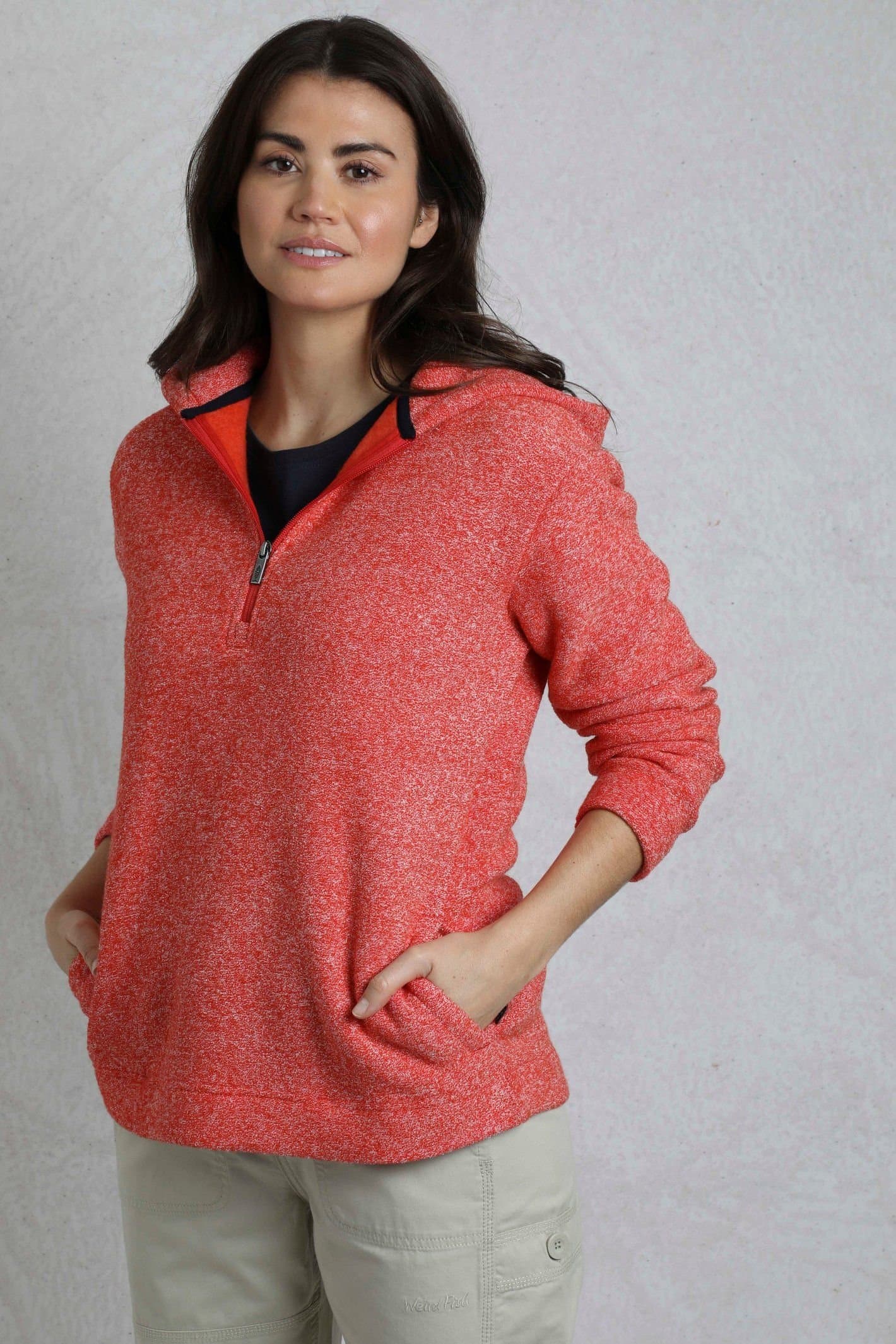 Weird Fish Weird Fish Women's Alisa 1/4 Zip Snow Marl Fleece Hoodie in Red