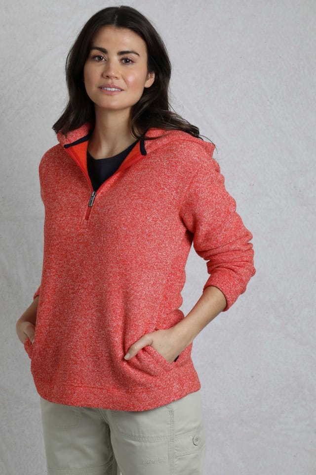 Weird Fish Weird Fish Women's Alisa 1/4 Zip Snow Marl Fleece Hoodie in Red - 3
