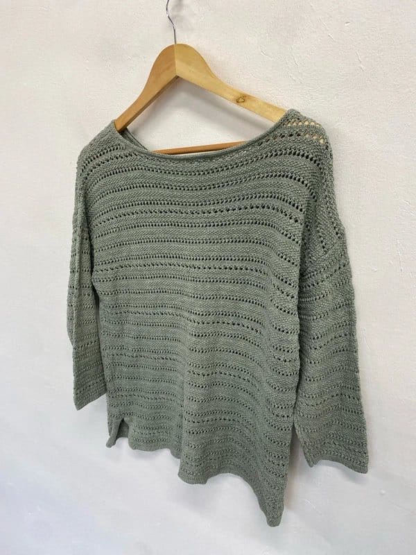 FatFace Khaki Crochet Long Sleeve Top
