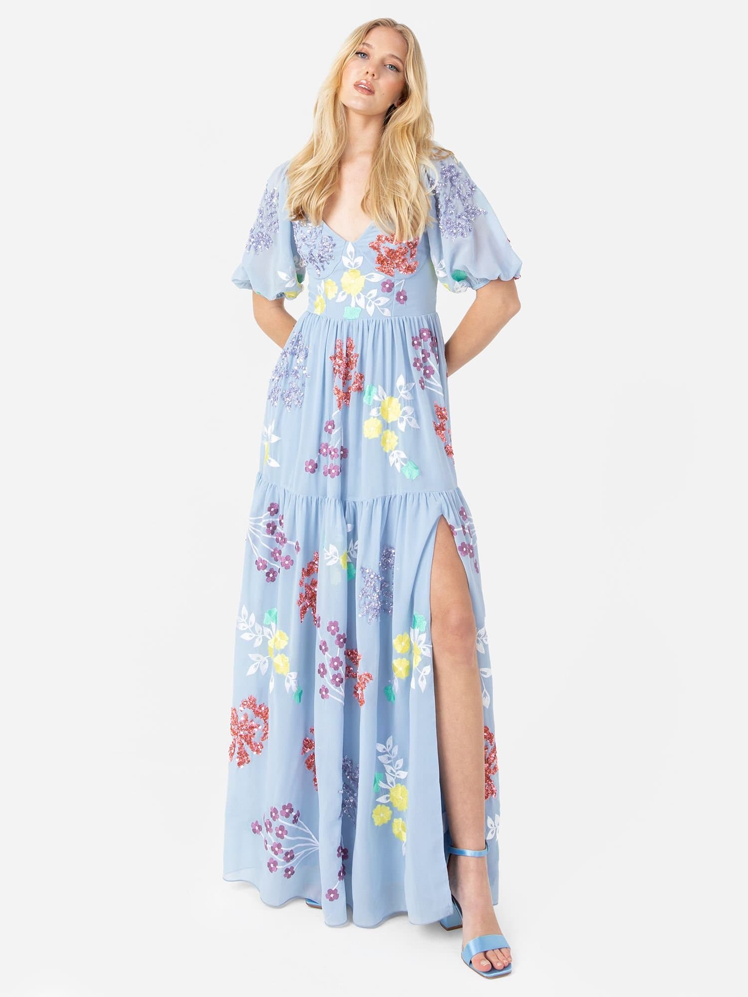 Maya Deluxe Maya Deluxe Women's Open Back Floral Maxi Dress in Blue