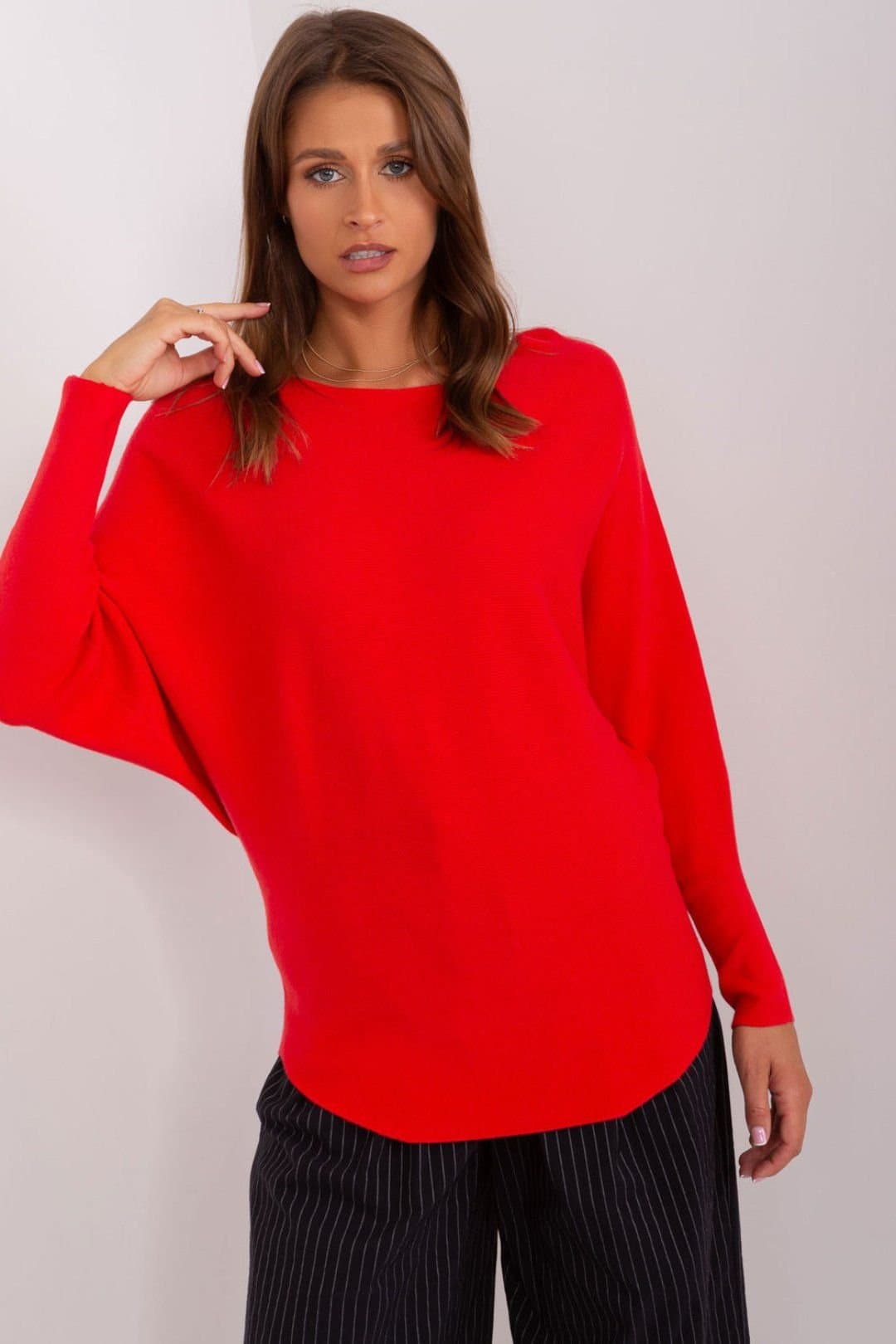 Love Lace Love Lace Women's Viscose Batwing Sweater Round Neck Relaxed Fit in Red