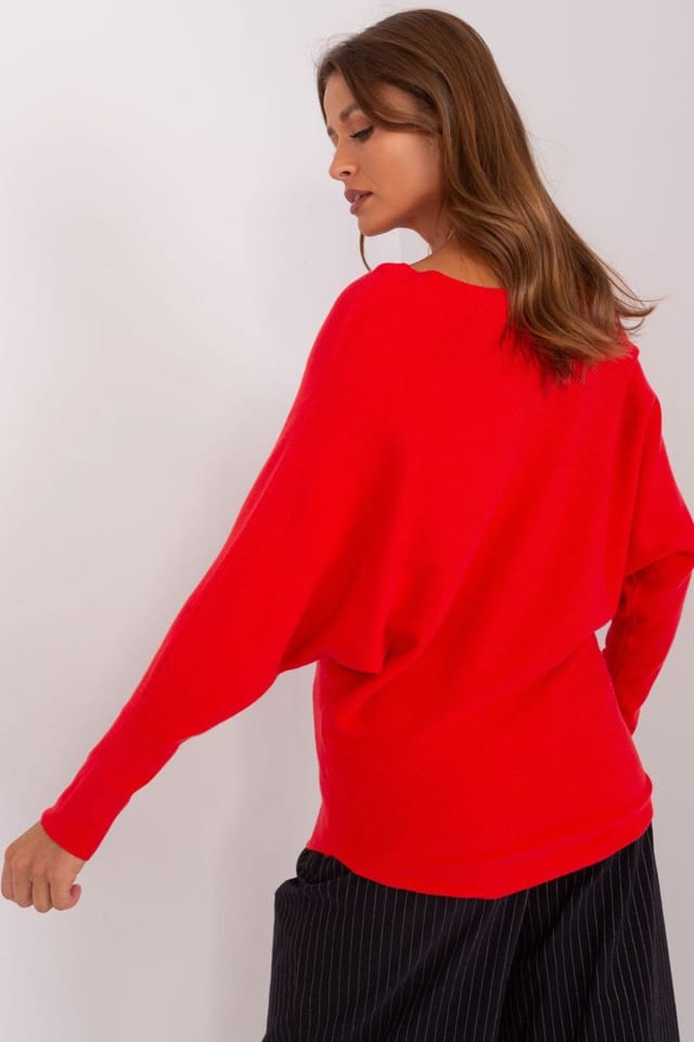 Love Lace Love Lace Women's Viscose Batwing Sweater Round Neck Relaxed Fit in Red - 3