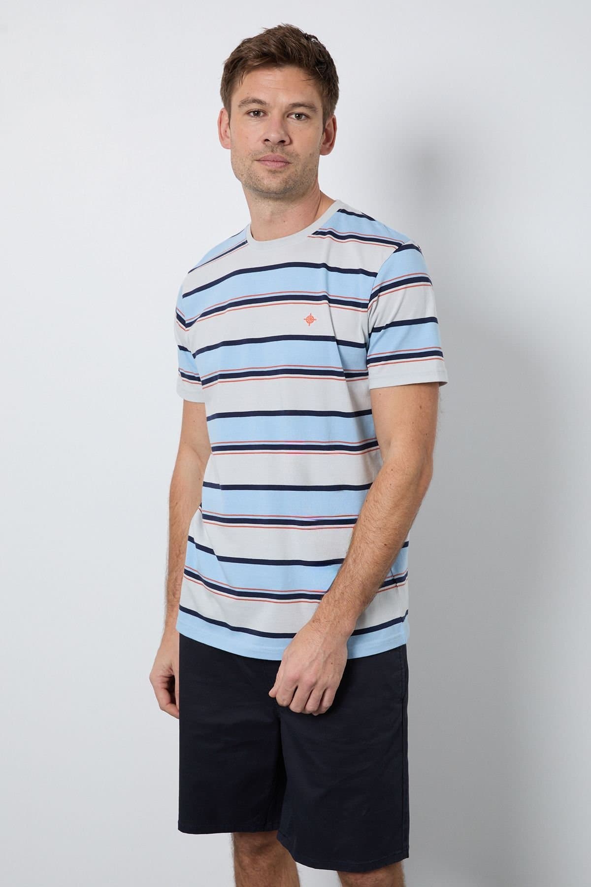 Maine Maine Men's Light Blue Multi Stripe T-shirt