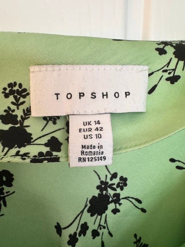 Topshop Topshop Green Satin Dress with Black Flowers