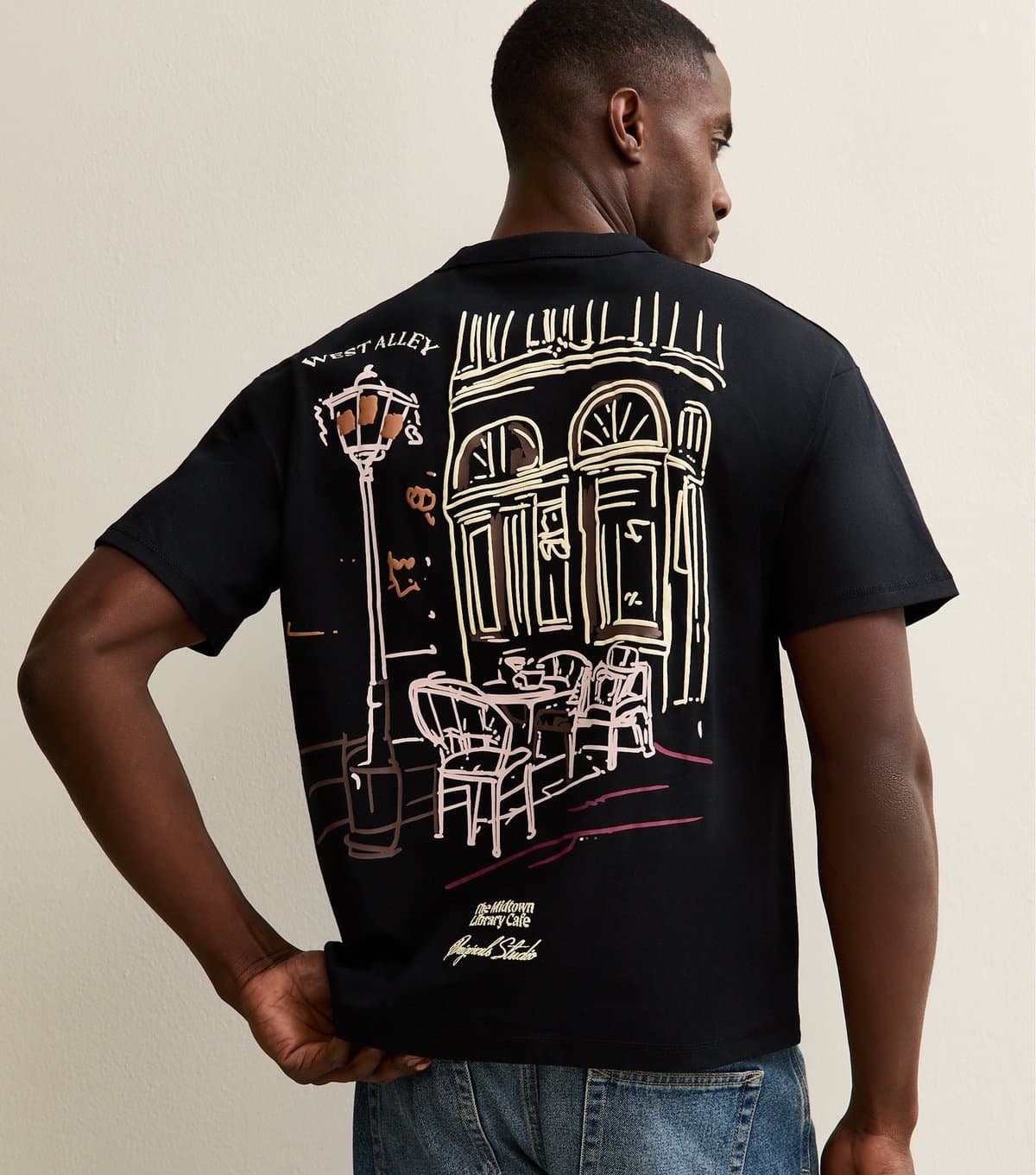 jack & jones Men's Black Sketched West Alley Short Sleeve Top Jack & Jones New Look