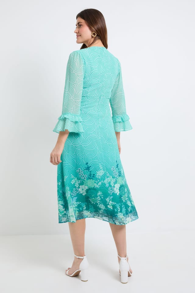 Wallis Wallis Women's Flute Sleeve Midi Dress in Green - 3