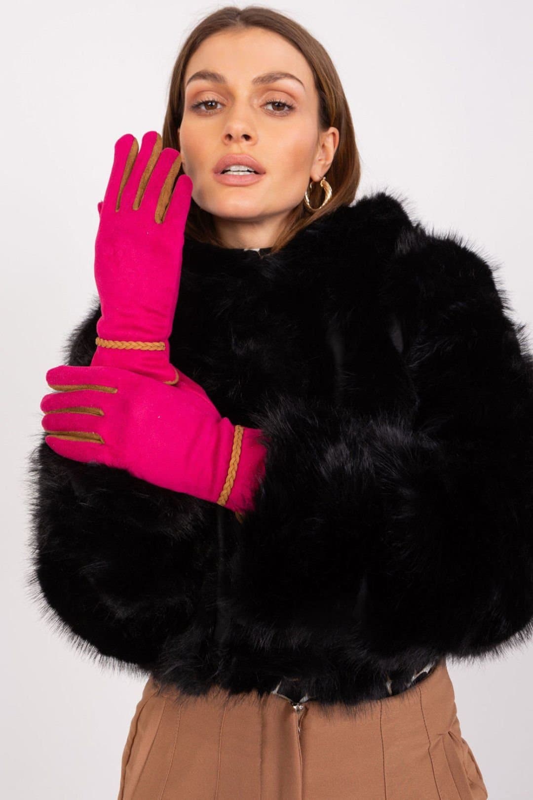 Love Lace Love Lace Women's Elegant Touchscreen Gloves with Braided Wrist Straps & Flower Detail in Pink