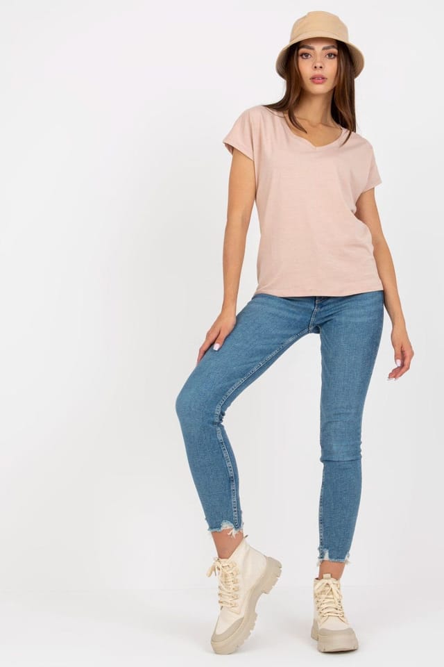 Love Lace Love Lace Women's Short Sleeve Heart Neck Everyday T-Shirt in Beige - 2