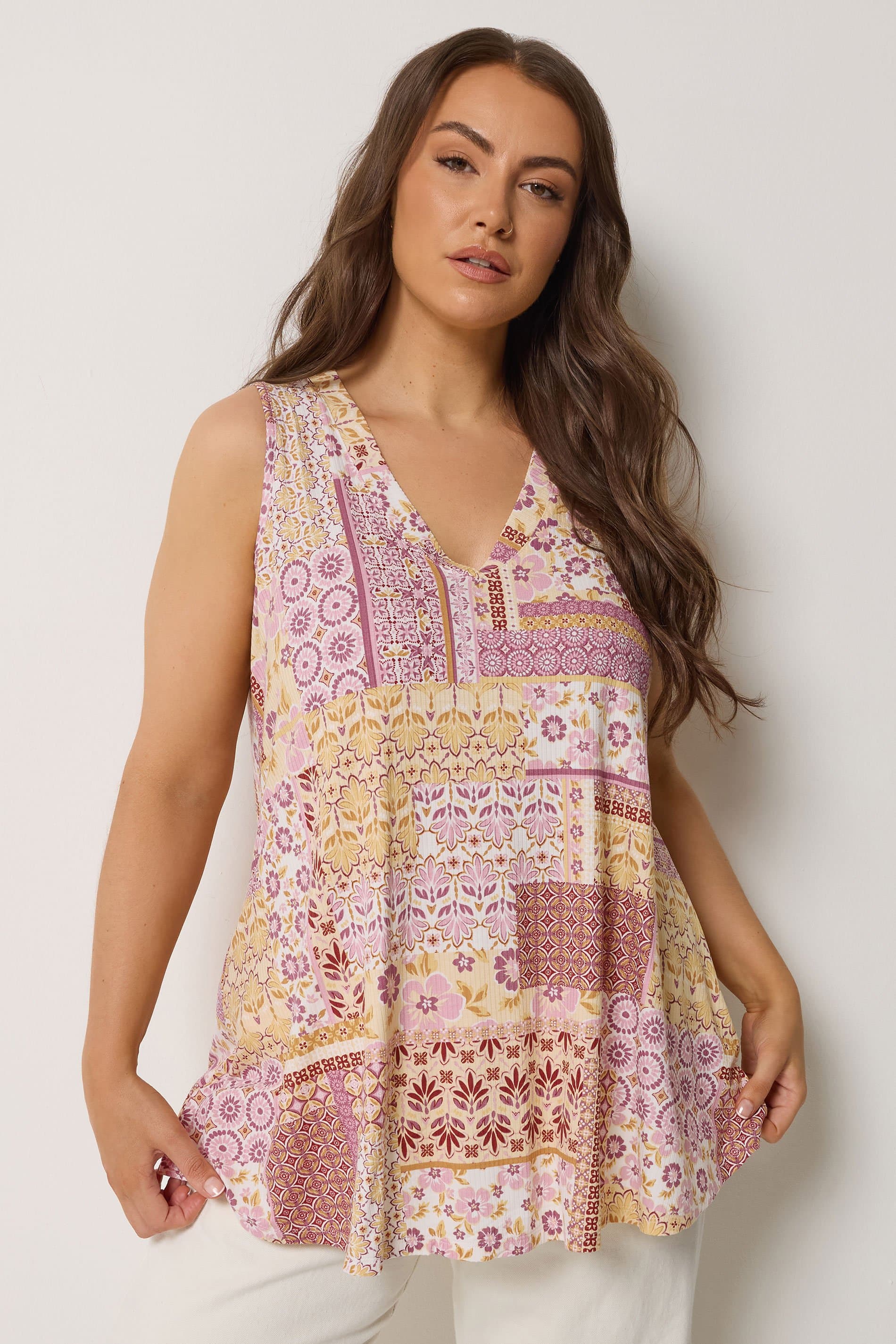 Yours Plus Size Purple Patchwork Ribbed Vest Top