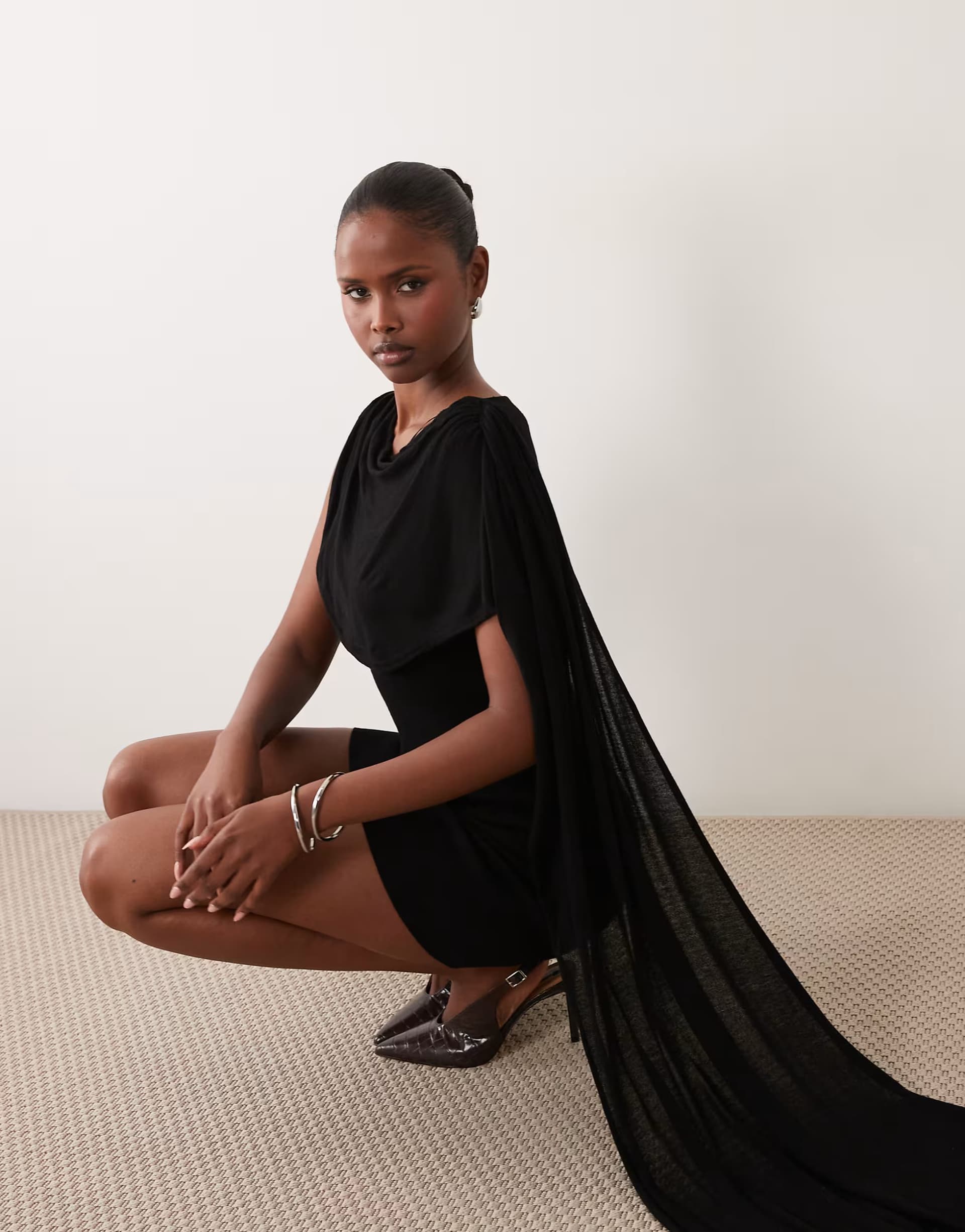 ASOS Gina Tricot cape mini dress in black