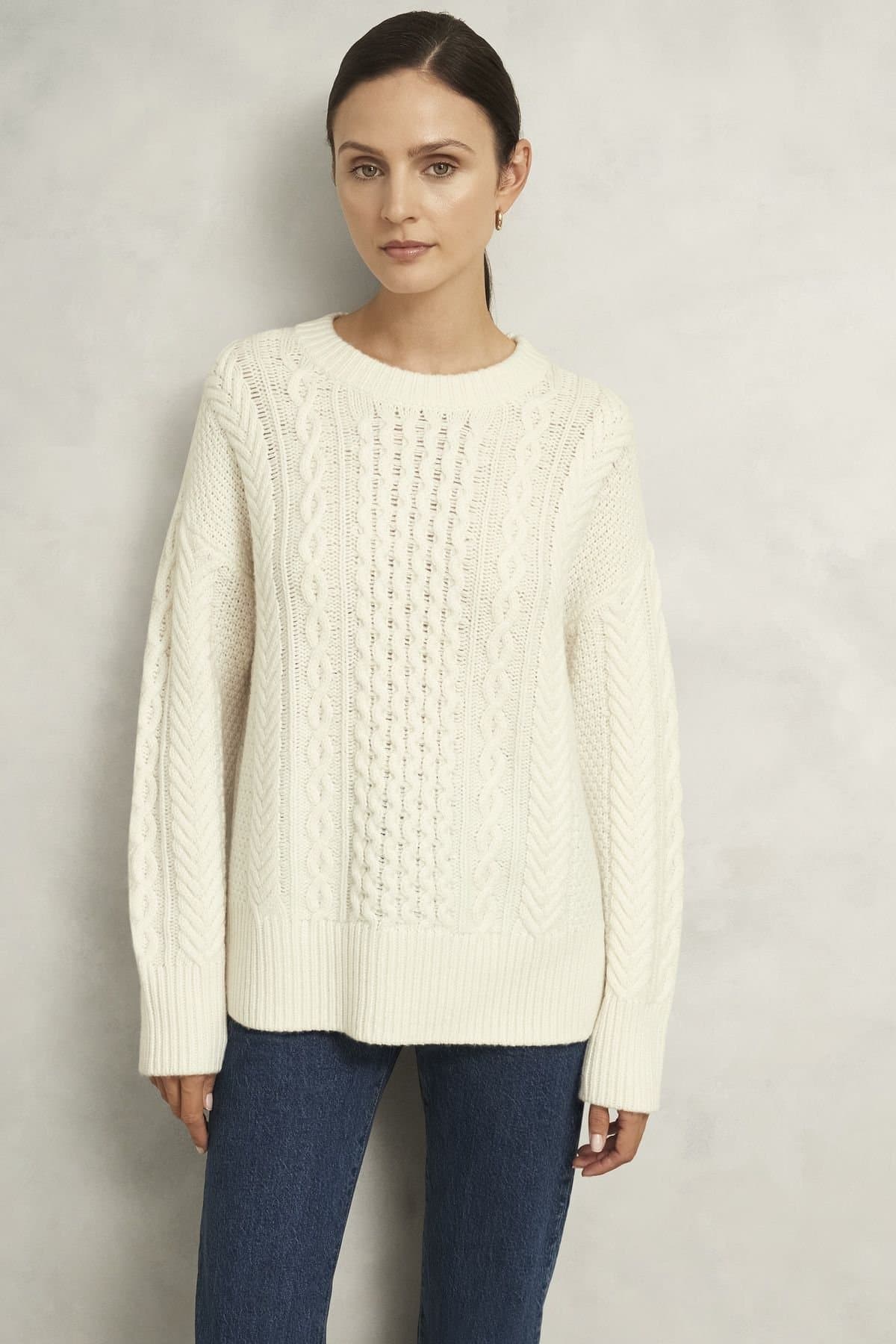 Hobbs London Hobbs London Off-White Alpaca-Blend Cable Sweater
