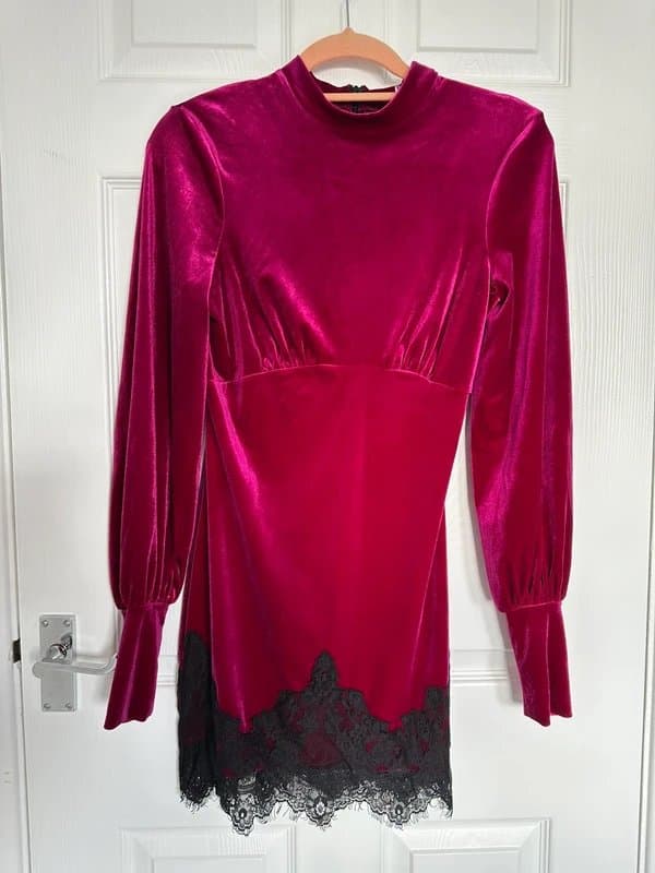 ASOS ASOS Magenta Velvet & Lace Party Dress – Size M