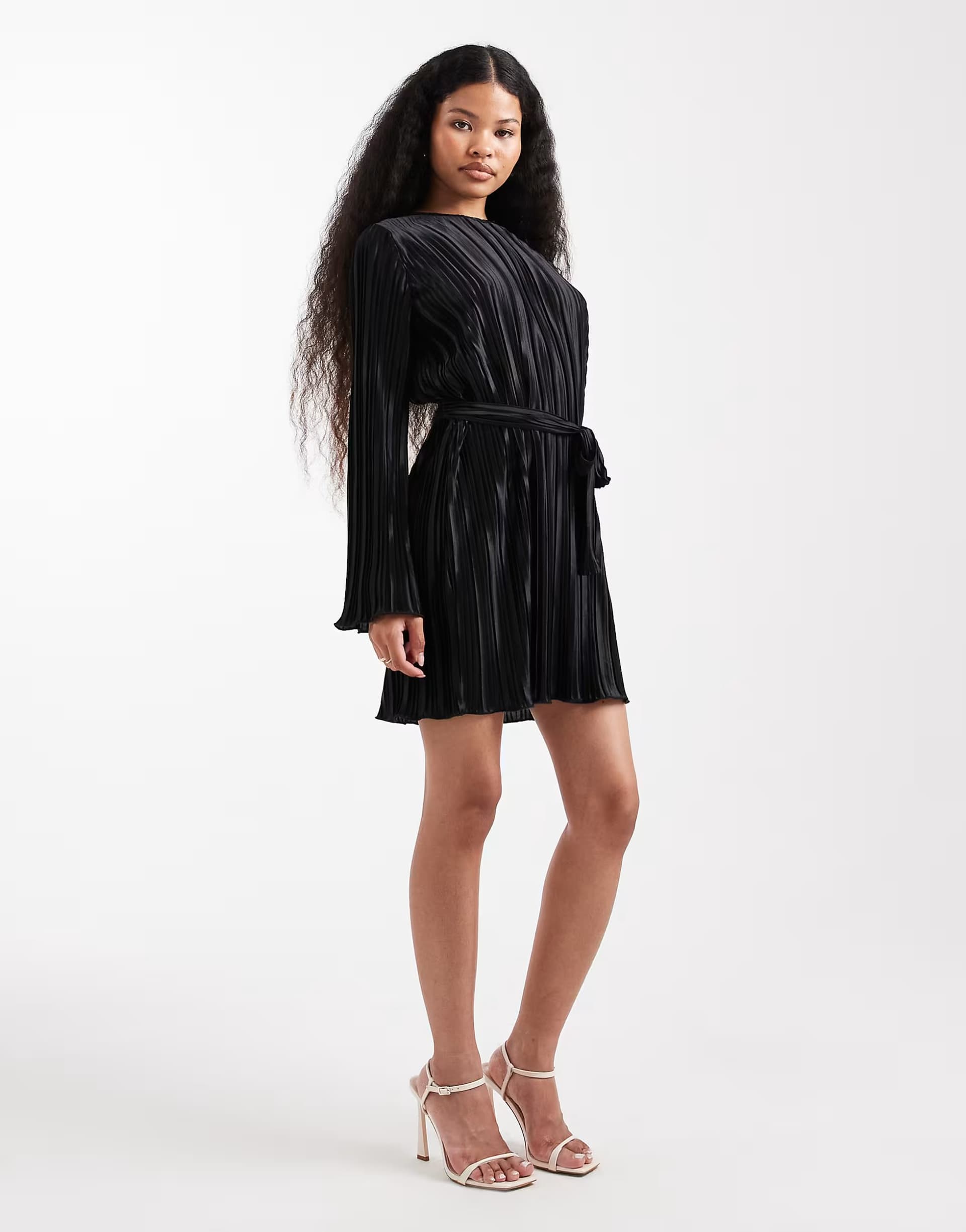 ASOS Vero Moda Petite tie waist plisse mini dress in black