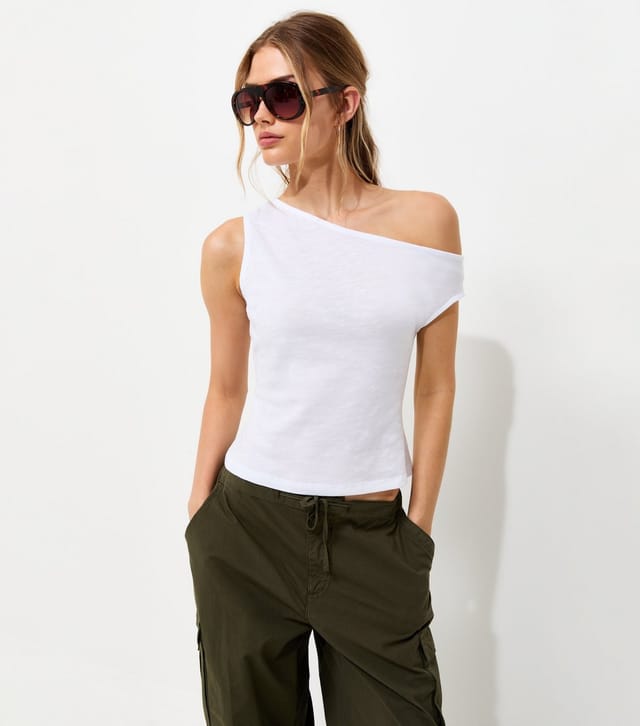 New Look Women's White Cotton Slub Off the Shoulder Top New Look - 2