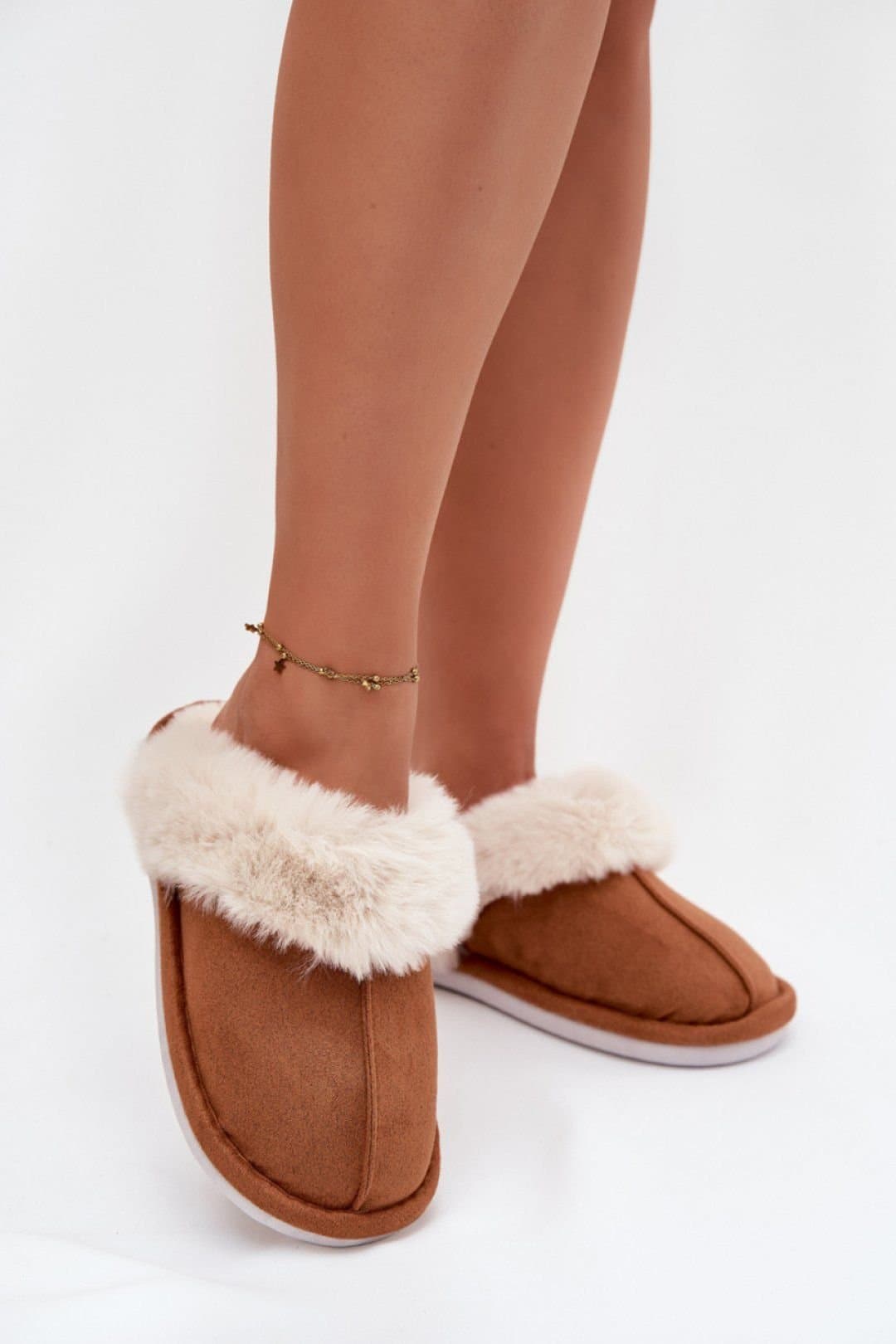Love Lace Love Lace Women's Soft Suede Fur Lined Indoor Slippers Warm Cozy Home Wear in Brown