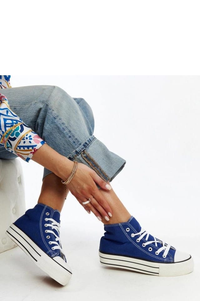 Love Lace Love Lace Women's Blue High Top Sneakers with Thick Rubber Sole & Laces - 2