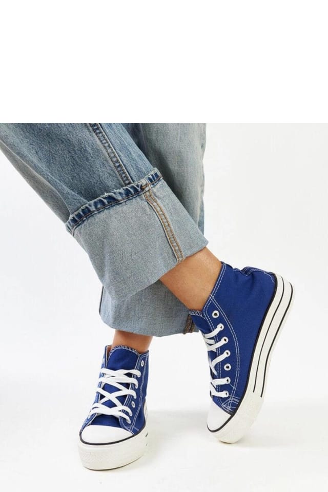 Love Lace Love Lace Women's Blue High Top Sneakers with Thick Rubber Sole & Laces - 3