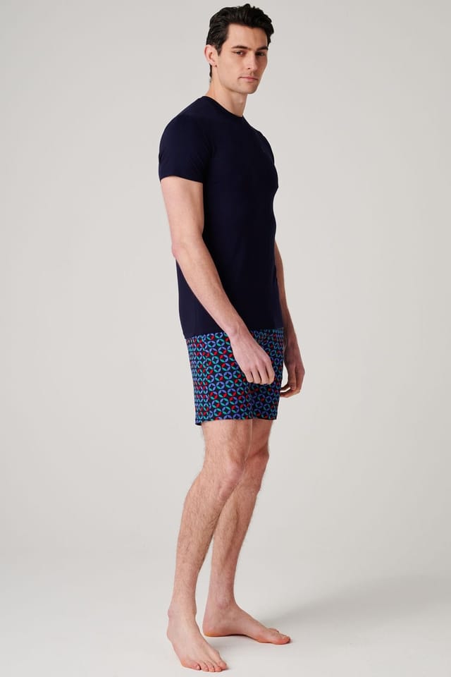 British Boxers British Boxers Men's "Minimalist Geometric" Bamboo Short Pyjama Set in Dark Navy - 2