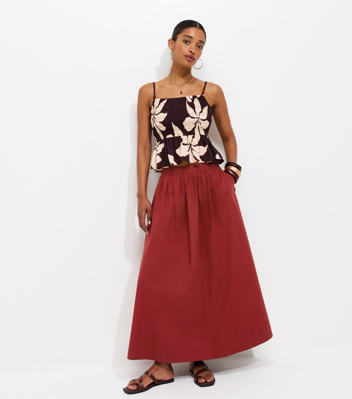 New Look Women's Rust Cotton Poplin Circle Skirt New Look