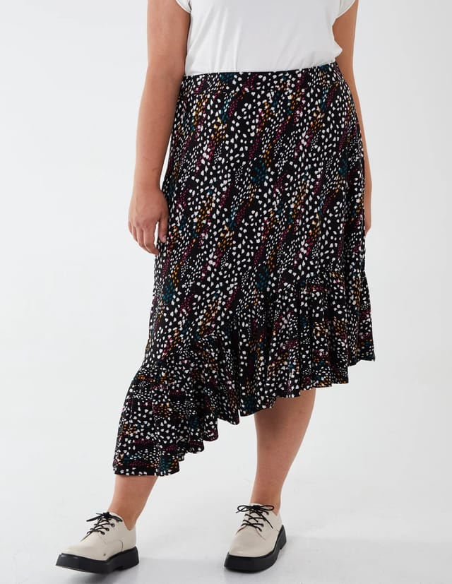 Blue Vanilla Curve Asymmetric Hem Midi Skirt - 2