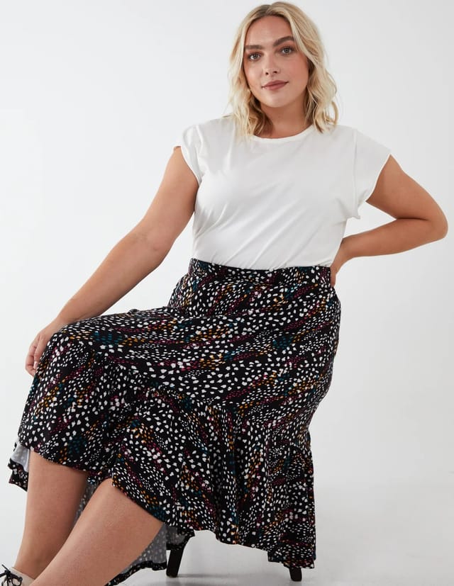 Blue Vanilla Curve Asymmetric Hem Midi Skirt - 3