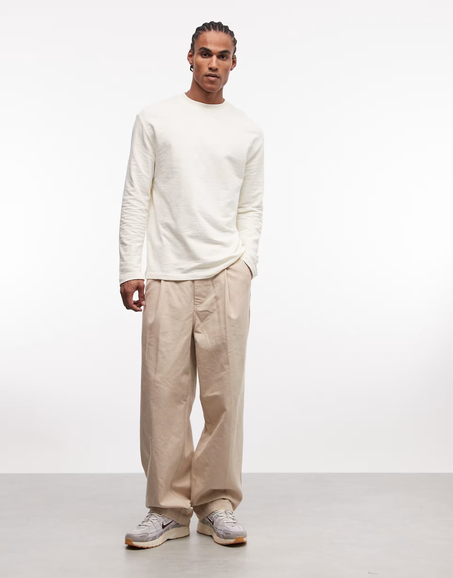 ASOS ASOS Obey Dean Pleated Trousers in Cement