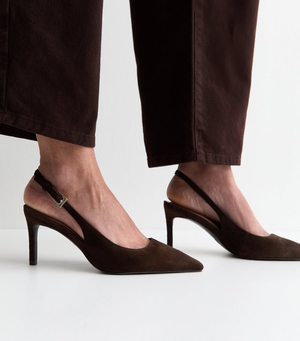 New Look Women's Premium Dark Brown Real Suede Slingback Pumps New Look
