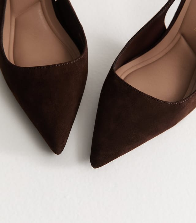New Look Women's Premium Dark Brown Real Suede Slingback Pumps New Look - 3