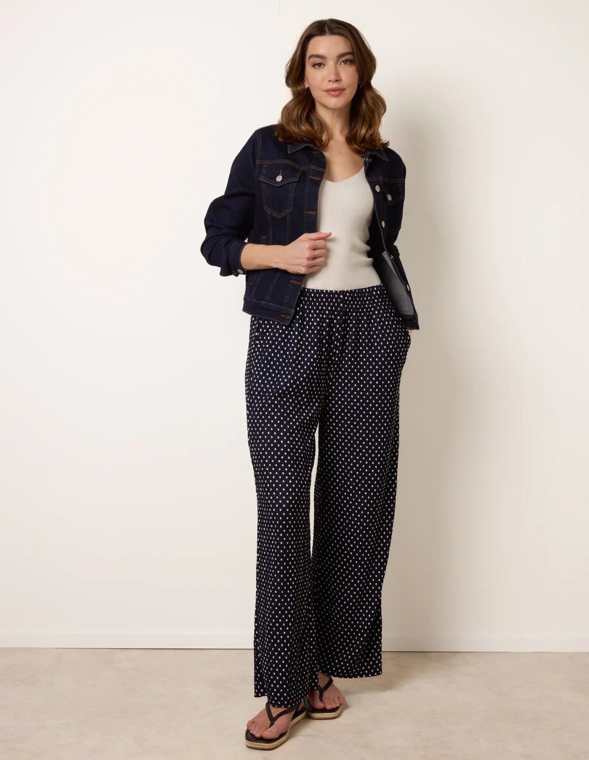Blue Vanilla Spot Print Crinkle Wide Leg Trousers
