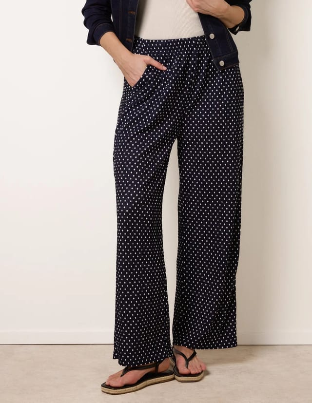 Blue Vanilla Spot Print Crinkle Wide Leg Trousers - 2