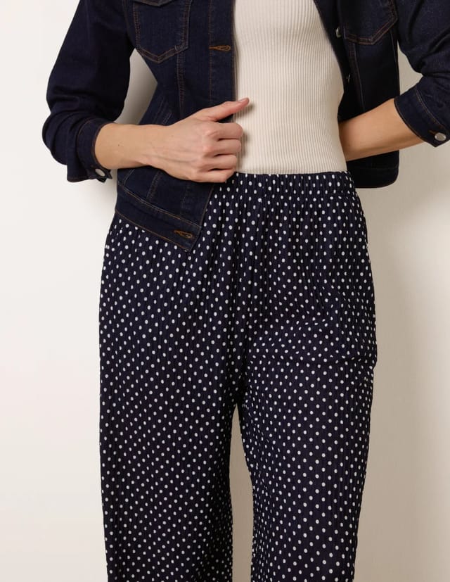 Blue Vanilla Spot Print Crinkle Wide Leg Trousers - 3
