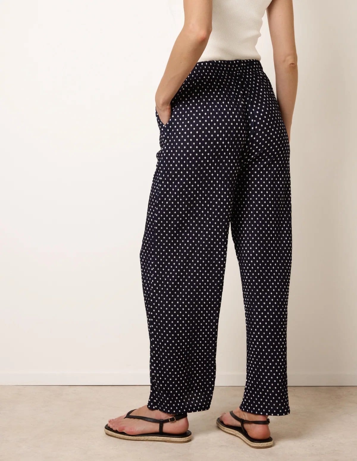 Blue Vanilla Spot Print Crinkle Wide Leg Trousers - 4