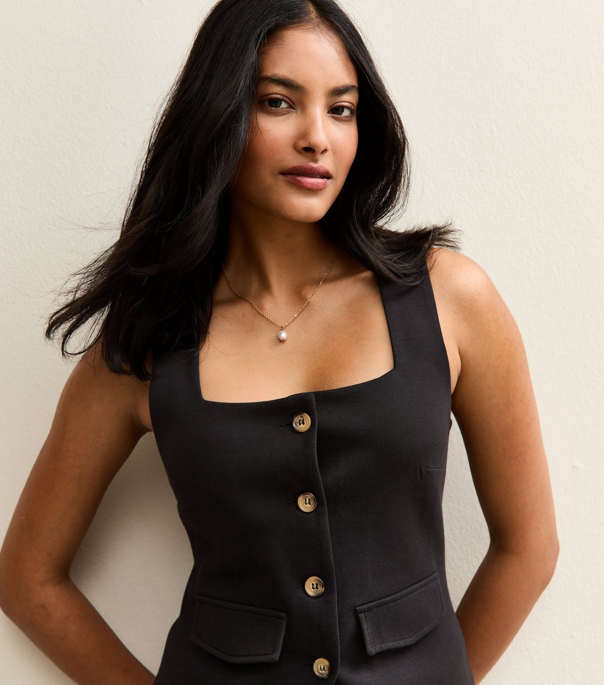 New Look Women's Black Square Neck Button Through Sleeveless Top New Look - 3