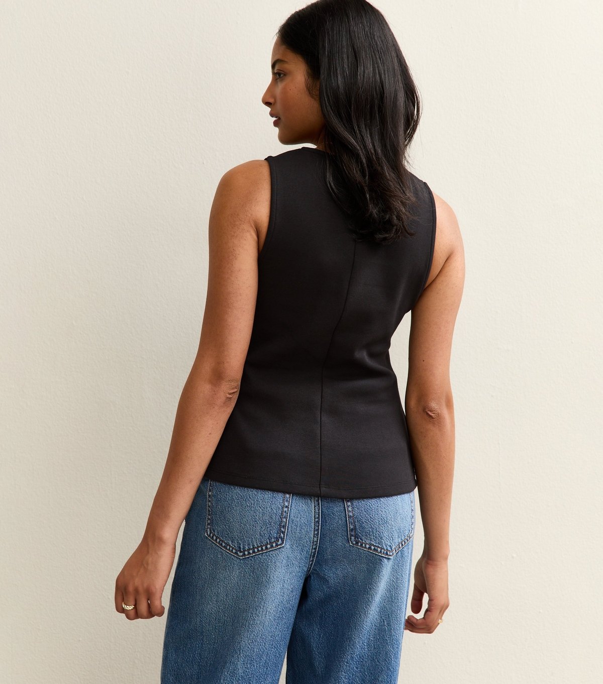 New Look Women's Black Square Neck Button Through Sleeveless Top New Look - 4