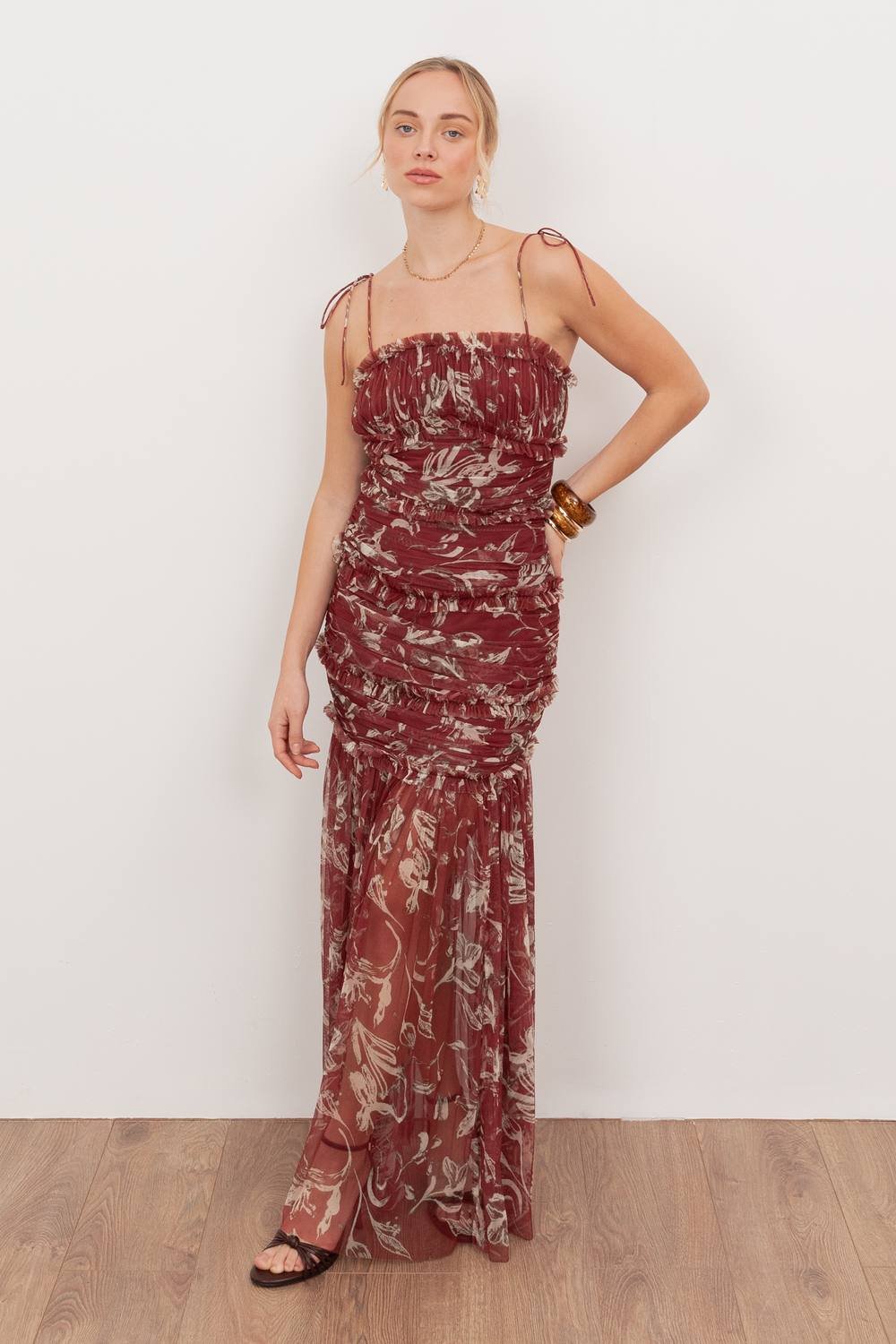 Anaya with Love Anaya with Love Women's Floral Square Neck Ruched Maxi Dress - 4