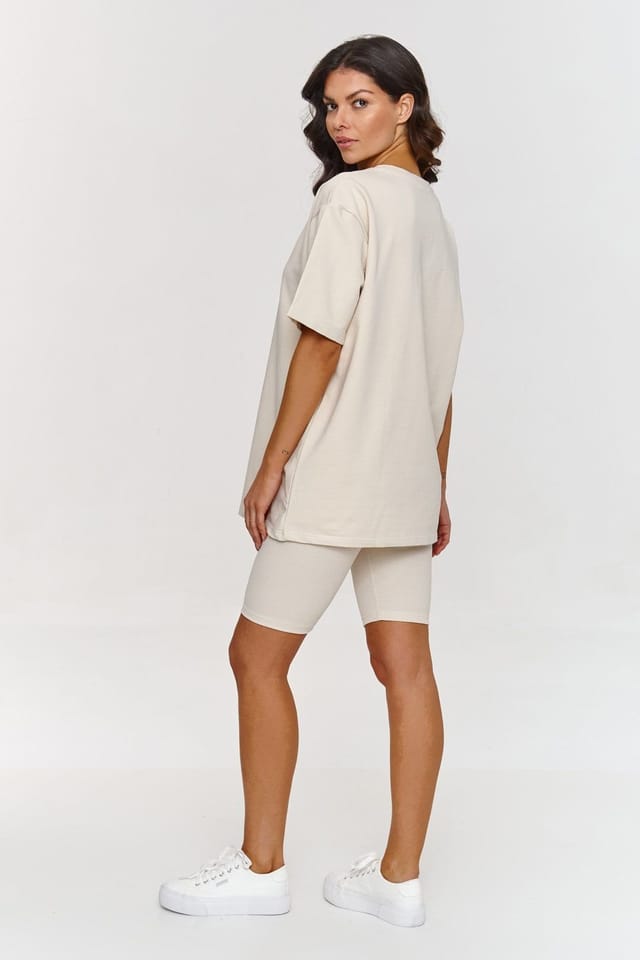 Love Lace Love Lace Women's Ribbed Collar T-Shirt Two Piece Set in Beige - 3