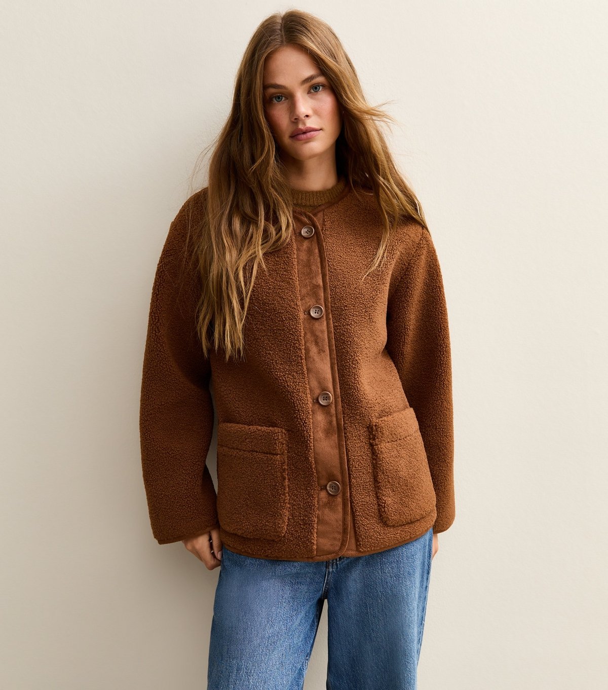 New Look Women's Brown Borg Button Through Jacket New Look - 1