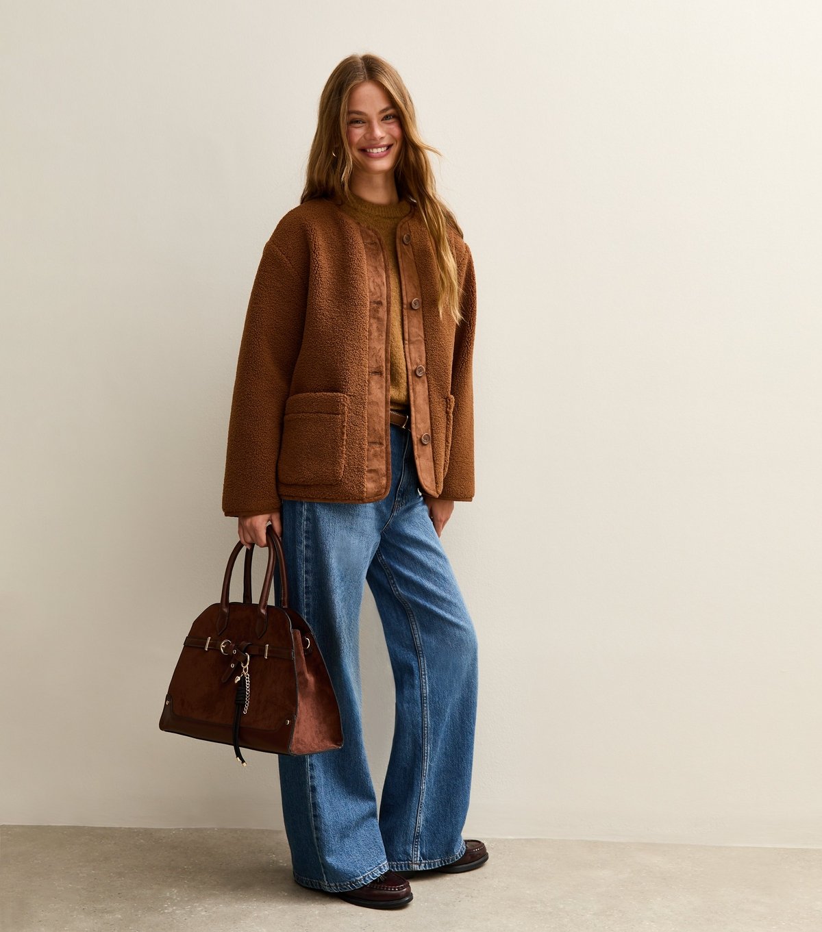 New Look Women's Brown Borg Button Through Jacket New Look - 2