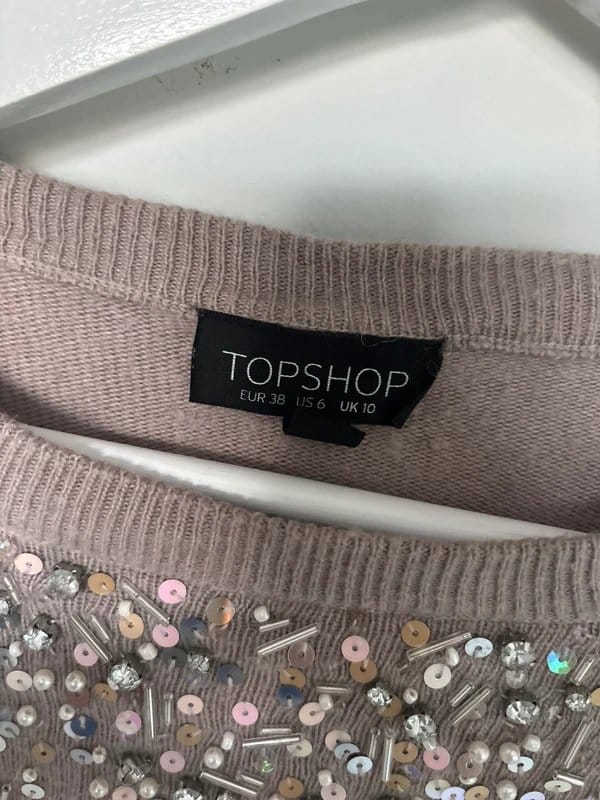 Topshop Beige Sequin Embellished Jumper Size 10