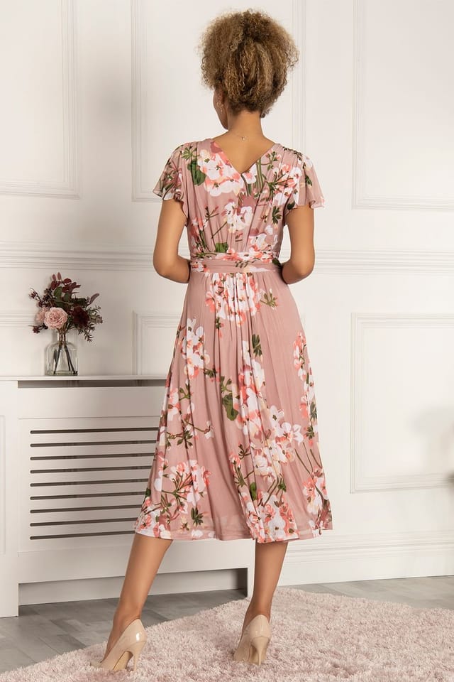 Jolie Moi Jolie Moi Women's Shirley Floral Print Mesh Dress in Dusty Pink - 3