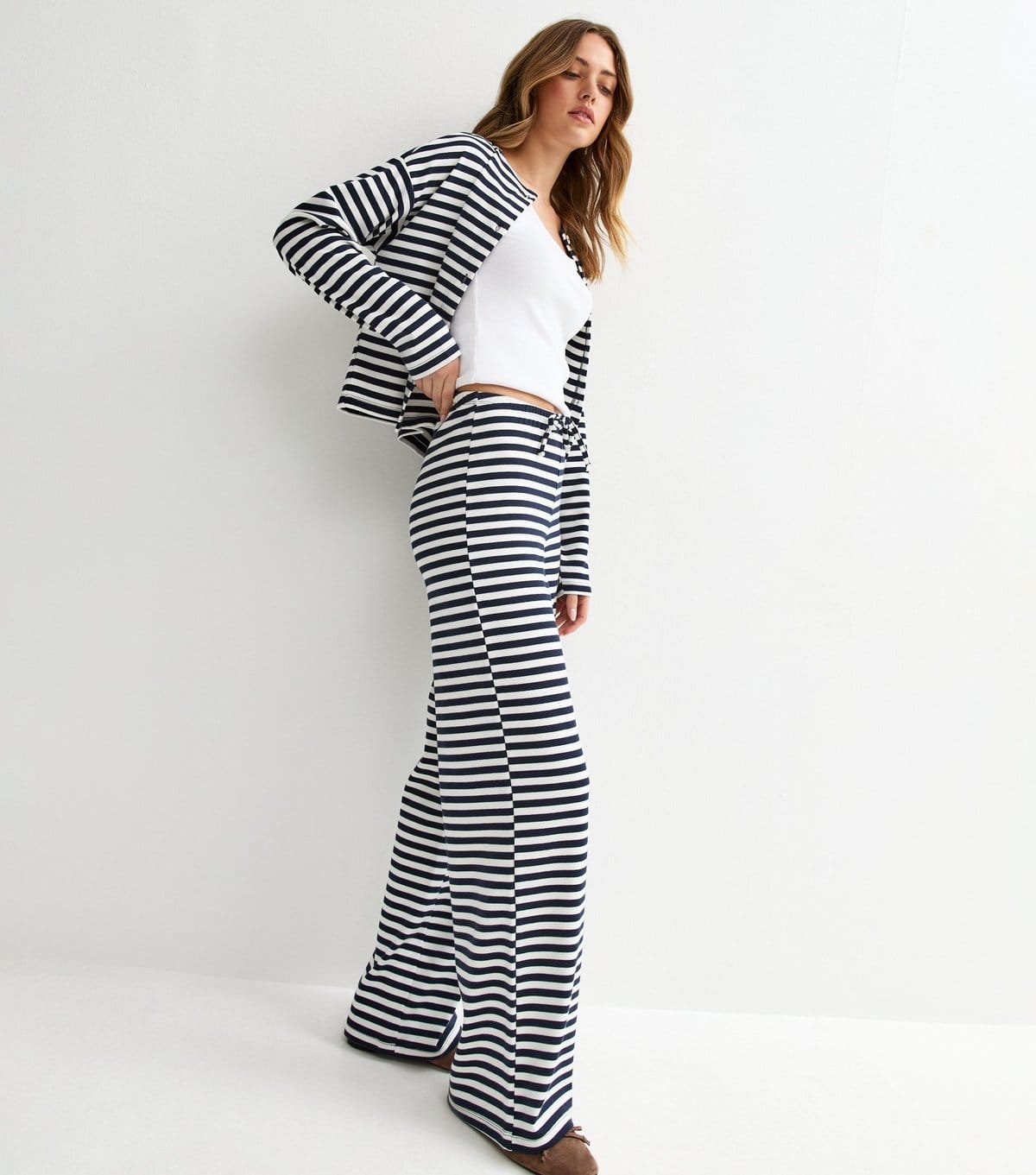 New Look Blue Striped Relaxed Wide Leg Trousers