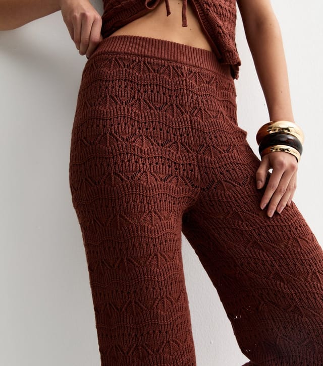 New Look Women's Brown Cotton Rich Wave Stitchy Trousers New Look - 2