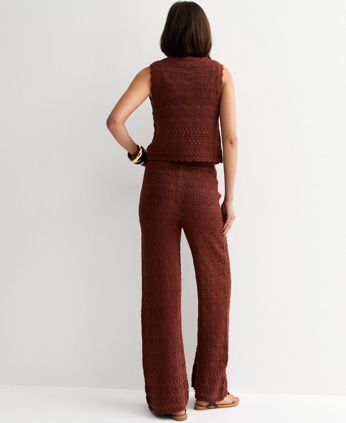 New Look Women's Brown Cotton Rich Wave Stitchy Trousers New Look - 4