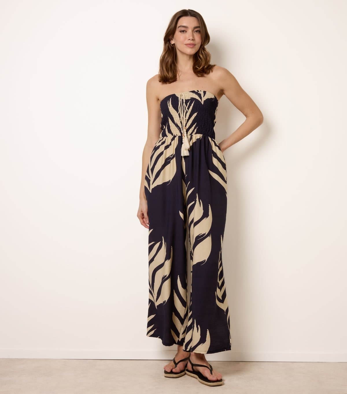 Blue Vanilla Women's Navy Bandeau Leaf Pattern Jumpsuit Blue Vanilla New Look